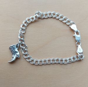 Double Link Silver Bracelet with Cowboy Boot Charm